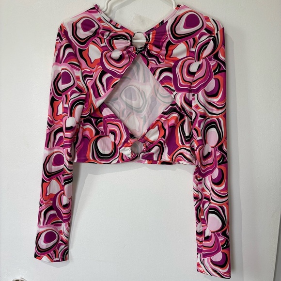 🎉4/30$🎉 Streetwear Society Pink Psychedelic Long Sleeve Crop Top - Size Large - Picture 5 of 5